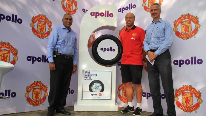 Mikael Silvestre, Former Man United and French International Defender with Marco Paracciani, Chief Marketing Officer and Satish Sharma, President Asia Pacific, Middle East and Africa, Apollo Tyres