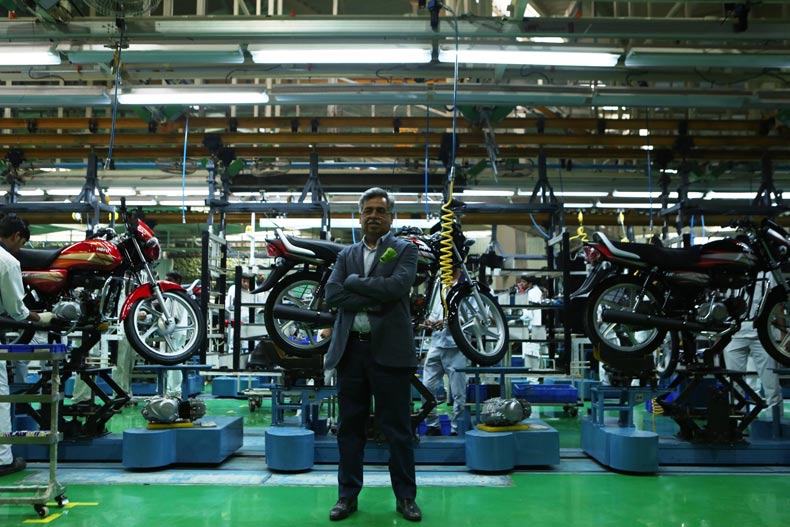 Pawan Munjal at the assembly line area