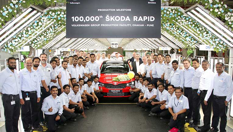 Skoda Auto India celebrates the rollout of the 100,000th Rapid