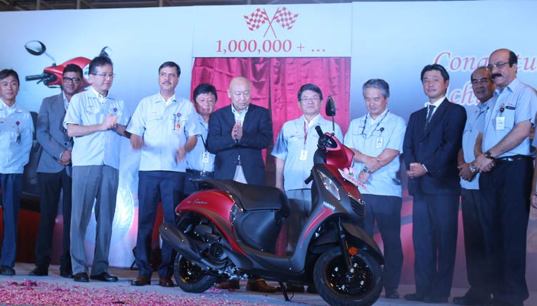Senior Yamaha officials at the Chennai factory