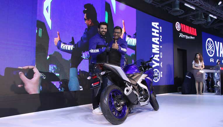 Yamaha brand ambassador John Abraham with Roy Kurian, Senior Vice President, Sales & Marketing, Yamaha Motor India