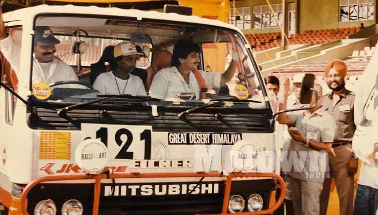 Sanjay Sharma (extreme right inside the vehicle) and Tutu Dhawan (at the steering wheel) during their rally days