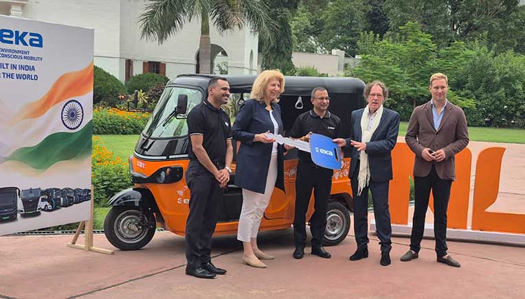 EKA Mobility handed over its EKA 3S electric three-wheeler to H.E. Marisa Gerards, the Ambassador of the Kingdom of the Netherlands to India. 