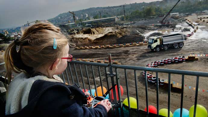 Sophie has a great time with a Volvo 18 tonne truck