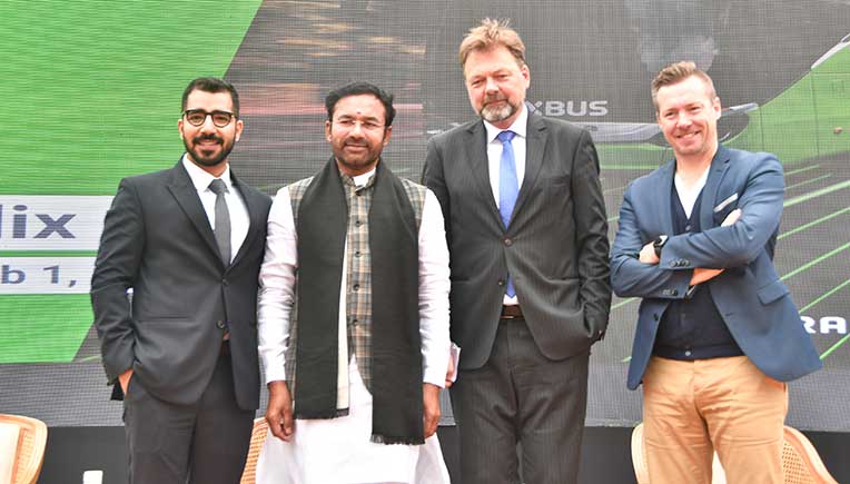 L to R Surya Khurana (MD, FlixBus India), G. Kishan Reddy (Minister of Tourism), Dr. Philipp Ackermann (Ambassador of of Germany to India & Bhutan), André Schwämmlein (CEO of FlixBus)