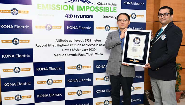 Hyundai Kona Electric sets Guinness World Record with high altitude climb
