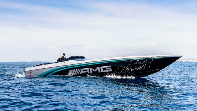 Hamilton showed the world of performance with the Cigarette Racing 50 Marauder AMG Monaco Concept.