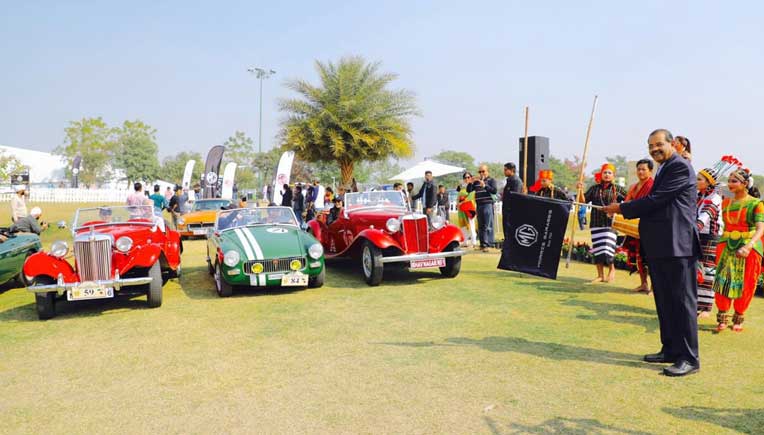 P Balendran of MG Motor India flagging off the rally