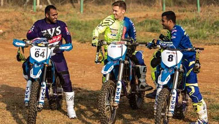 TVS Dakar Rider Adrien Metge during practice with teammates for TVS Racing