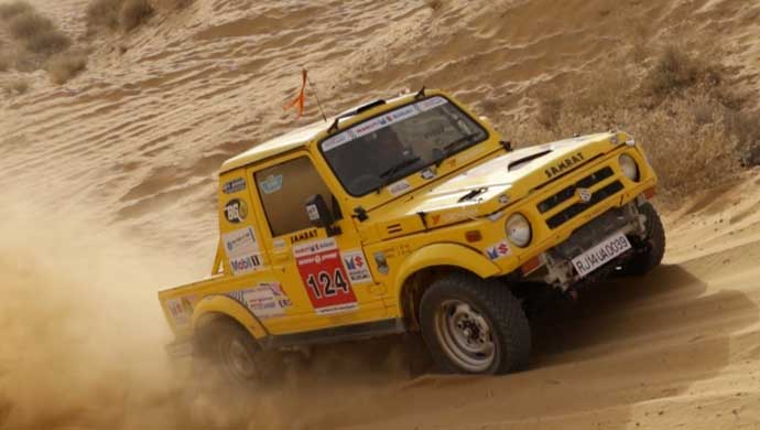 A rally car in action