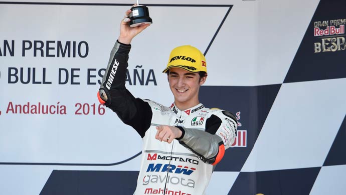 Francesco Bagnaia of Aspar Mahindra Team came in third.