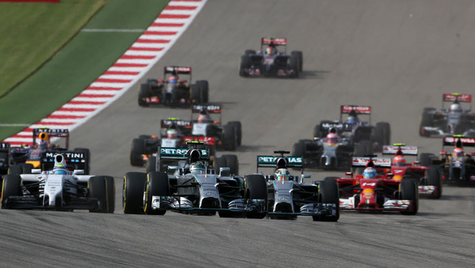 The Mercedes pair leading the race...