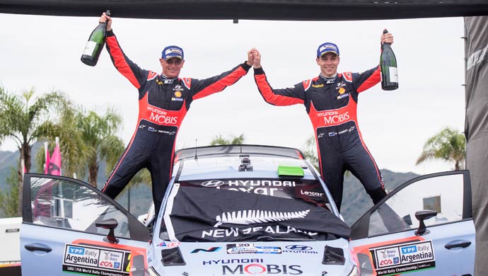 Hayden Paddon(NZL), John Kennard (NZL) celebrate the podium during the FIA World Rally Championship Argentina 2016 in Cordoba, Argentina on April 24, 2016