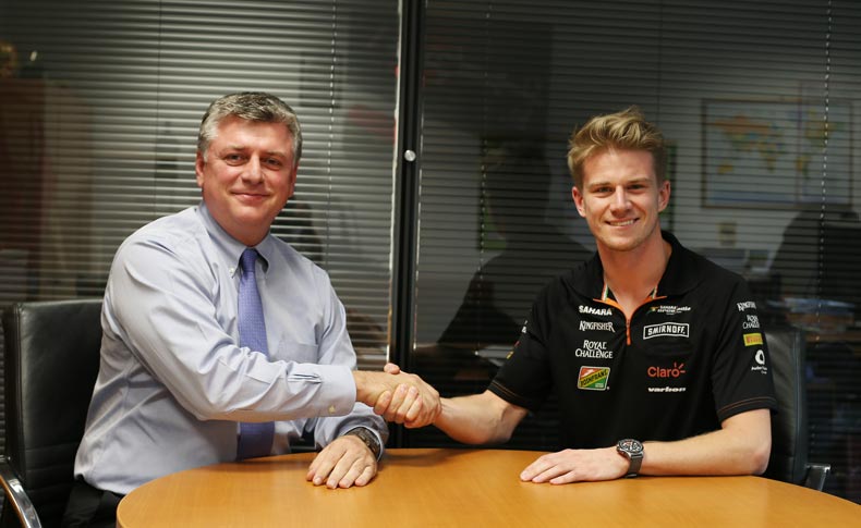 Nico Hulkenberg & Otmar Szafnauer (COO). Picture courtesy: Sahara Force India Formula One Team