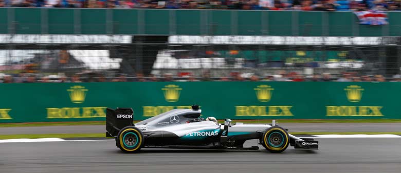 Lewis in action during qualifying at Silverstone; Pic courtesy Daimler