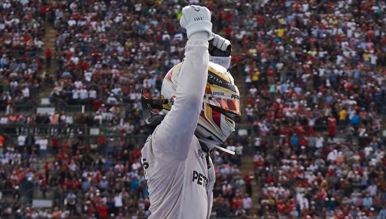 Hamilton rejoices; Picture courtesy Daimler