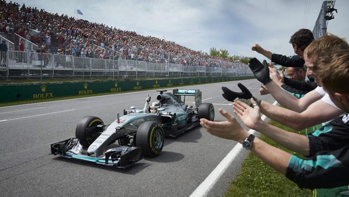 Hamilton winning the race