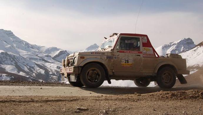 A rally car in action
