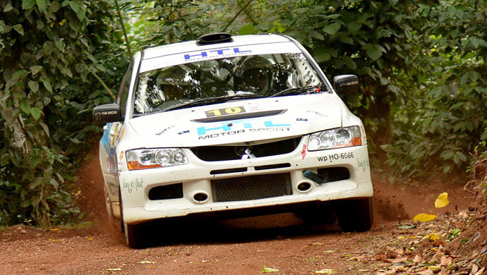 Vikram Mathias driving to a win