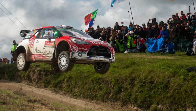 Kris Meeke (GBR), Andreas Mikkelsen (NOR) , Sebastien Ogier (FRA) celebrate the podium during FIA World Rally Championship 2016 Portugal in Porto, Portugal on May 22, 2016